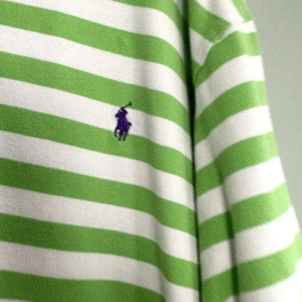 Polo Ralph Lauren Polo Shirt Mens 4XB Green White Stripe Cotton Preppy Pony